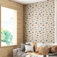 Classic orange camper van illustration for playroom walls.