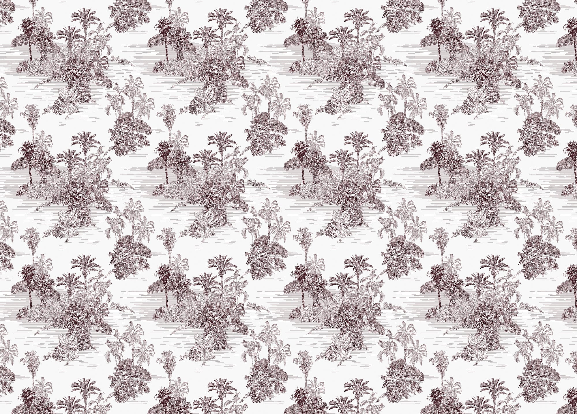 Etching Tropical Jungle Pattern Brown Toile Wallpaper