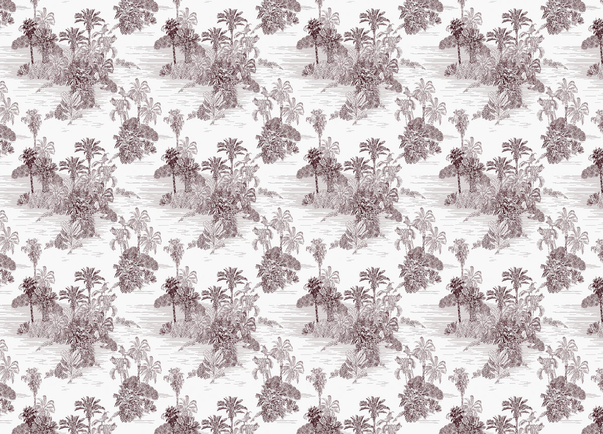 Etching Tropical Jungle Pattern Brown Toile Wallpaper in your room — zoomed