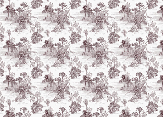Etching Tropical Jungle Pattern Brown Toile Wallpaper
