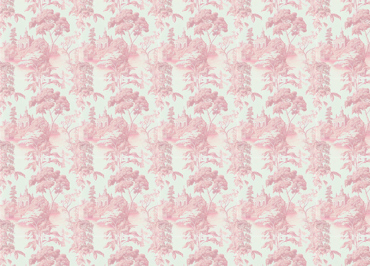 Pink Color Toile Tropical Wallpaper For Walls in your room