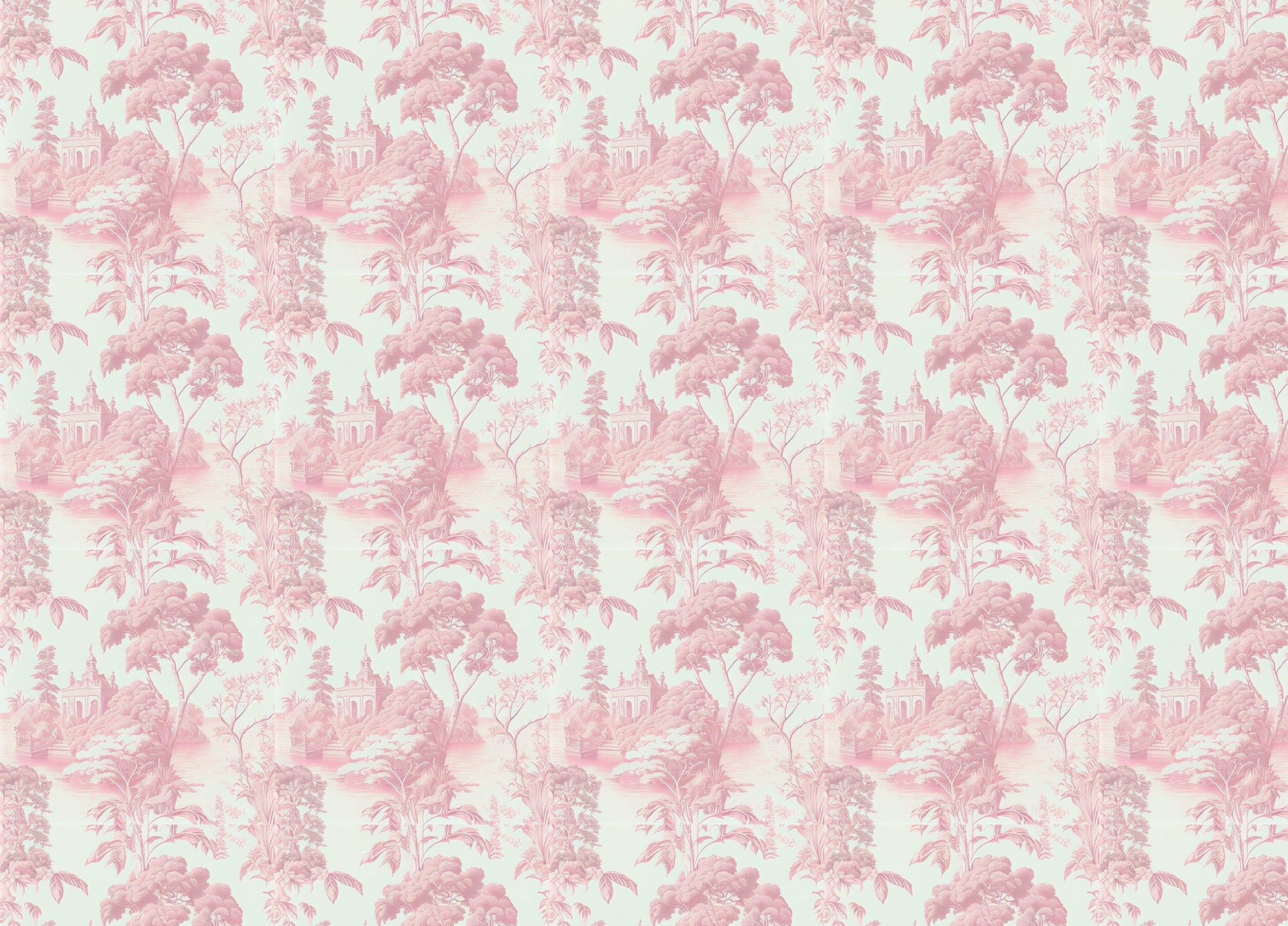 Pink Color Toile Tropical Wallpaper For Walls