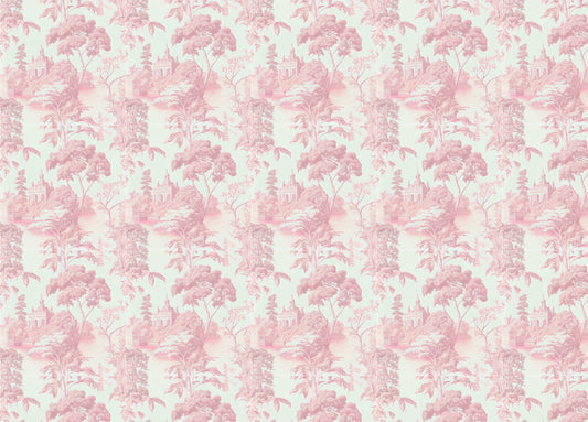 Pink Color Toile Tropical Wallpaper For Walls