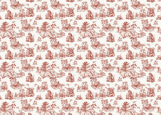 Red Color Seamless Pattern Chinoiserie Style Wallpaper