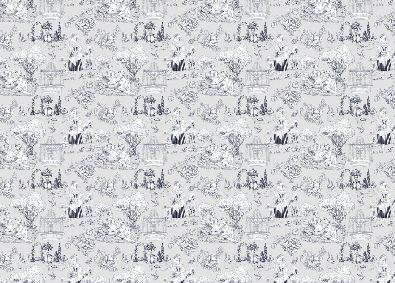 Grey Color Trees Digital Textile Pattern Toile Wallpaper