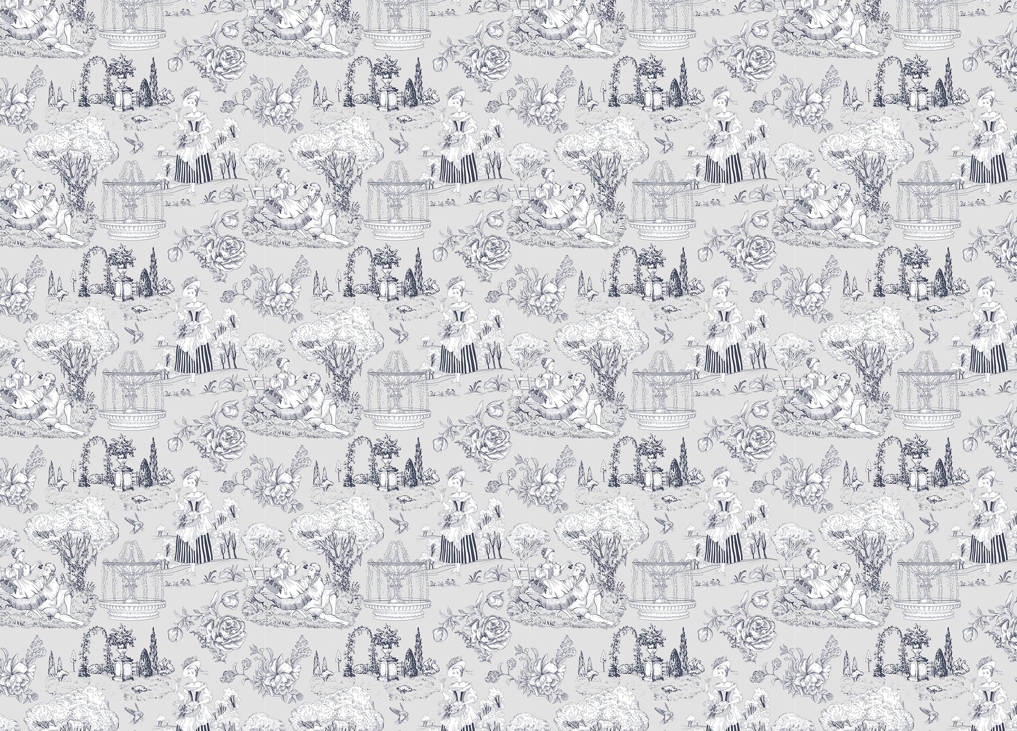 Grey Color Trees Digital Textile Pattern Toile Wallpaper
