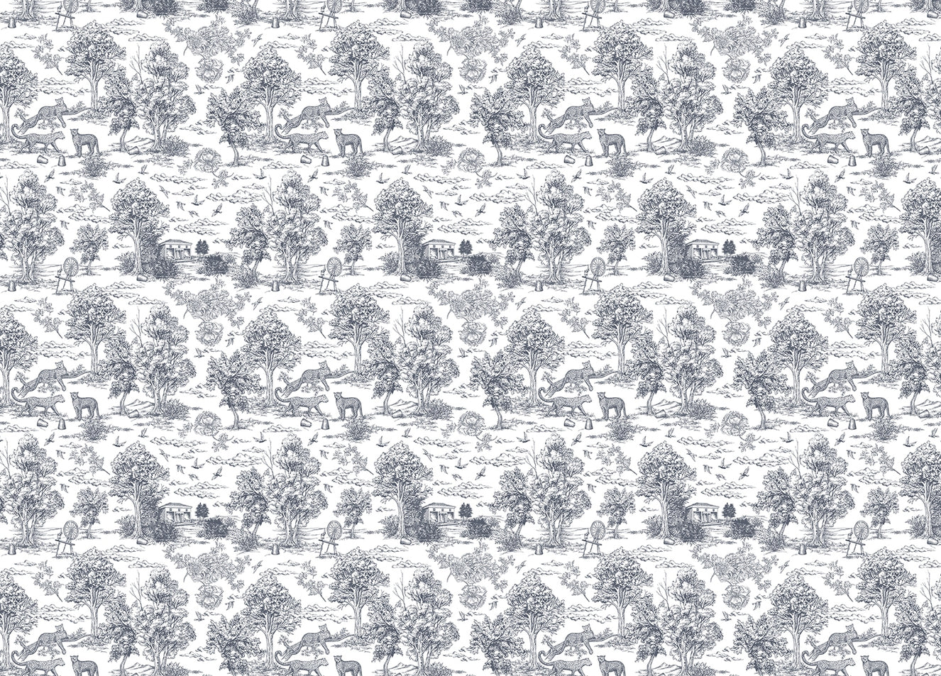 Vintage Trees and Leopard Pattern Wallpaper