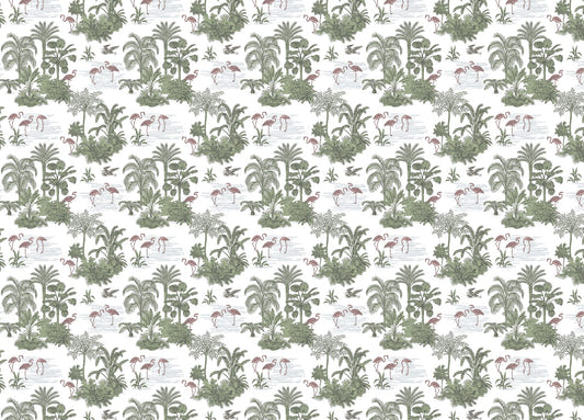 Tropical Palm Trees Flamingo Jungle Toile Wallpaper