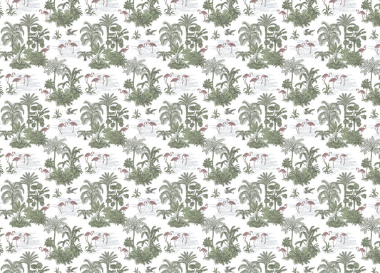 Tropical Palm Trees Flamingo Jungle Toile Wallpaper