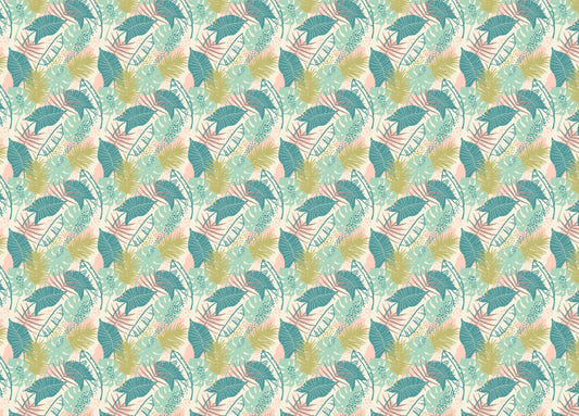 Colorful Tropical Plants Repeat Pattern Wallpaper