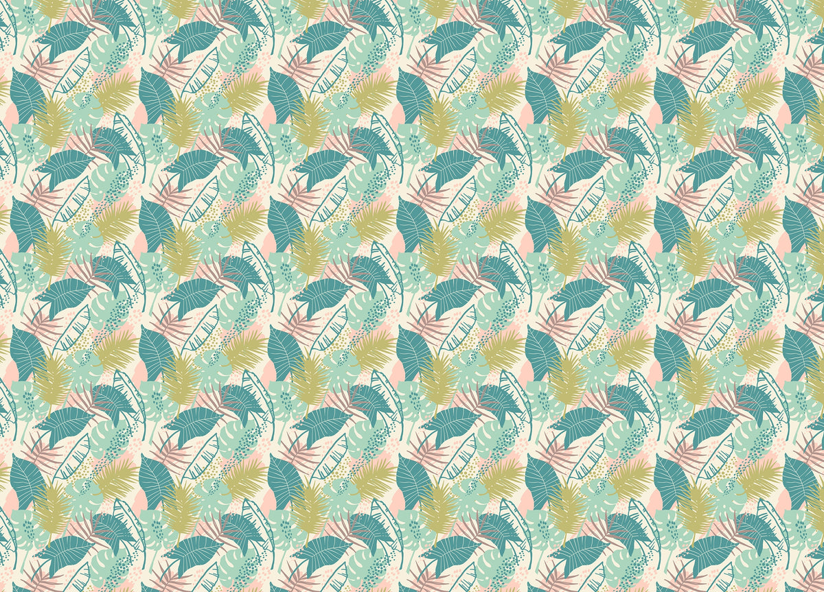 Colorful Tropical Plants Repeat Pattern Wallpaper in your room