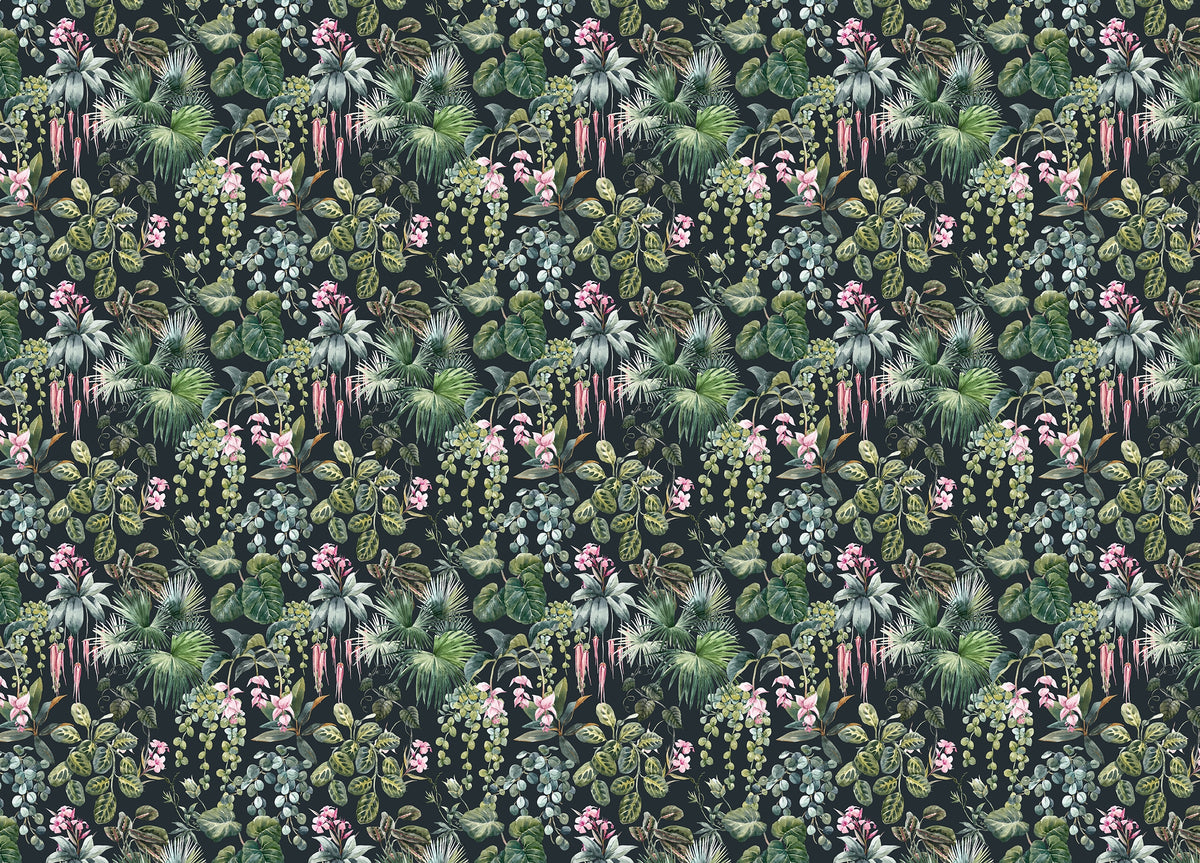 Tropical Pattern Jungle Flower Wallpaper in your room — zoomed