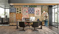 Traditional Indian Wall Art Mural with red and green ethnic tiles for office.