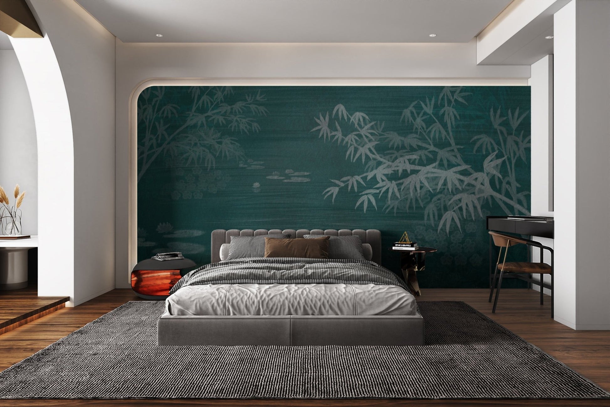 Calming wall decor mural with a tranquil bamboo theme for bedroom.