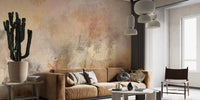 Abstract earth tone wallpaper with blush and sand color wash.