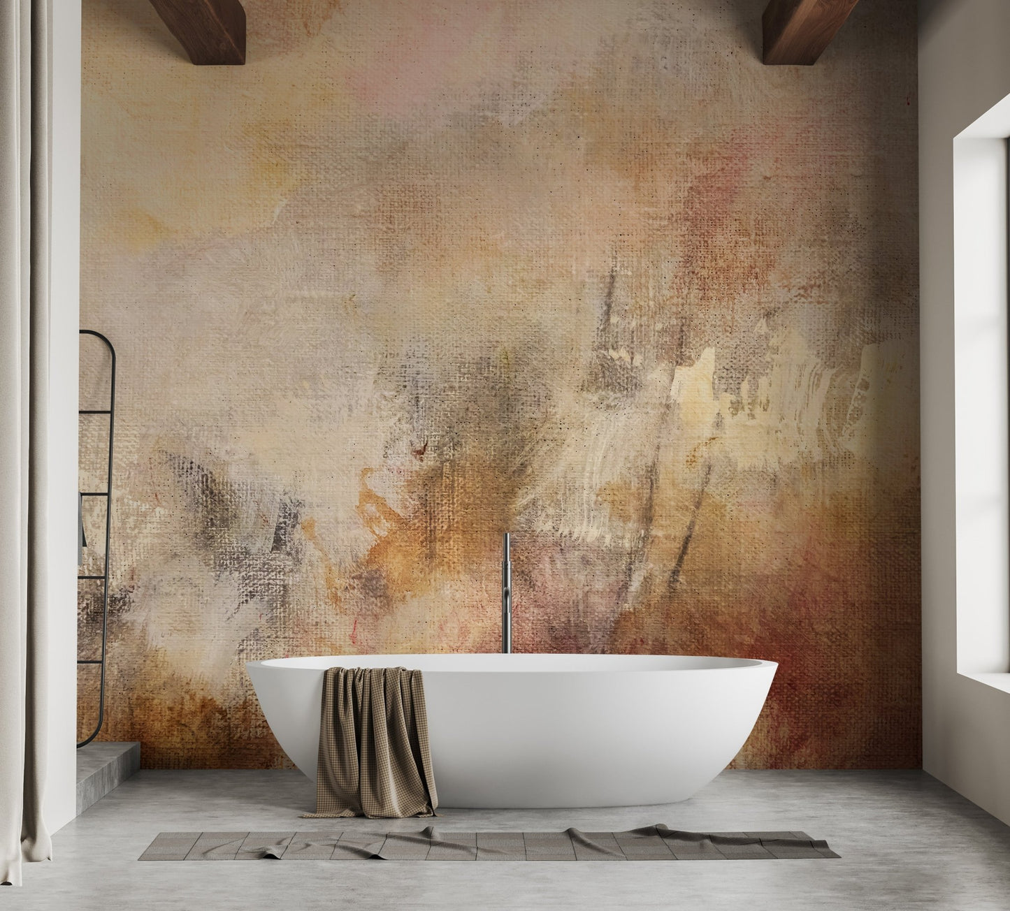 Warm pastel abstract wall mural with organic paint texture.