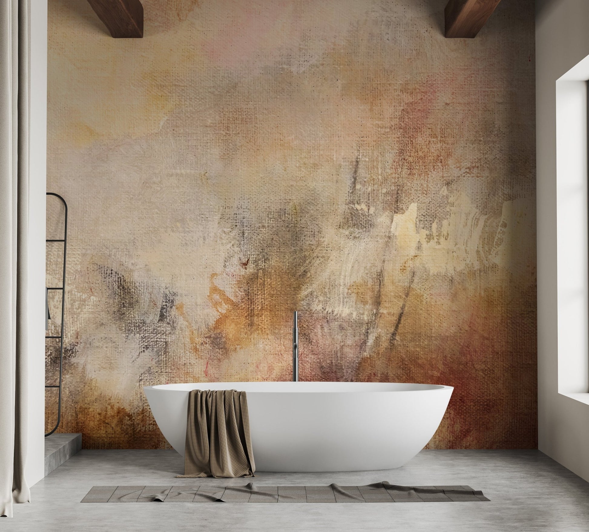 Warm pastel abstract wall mural with organic paint texture.
