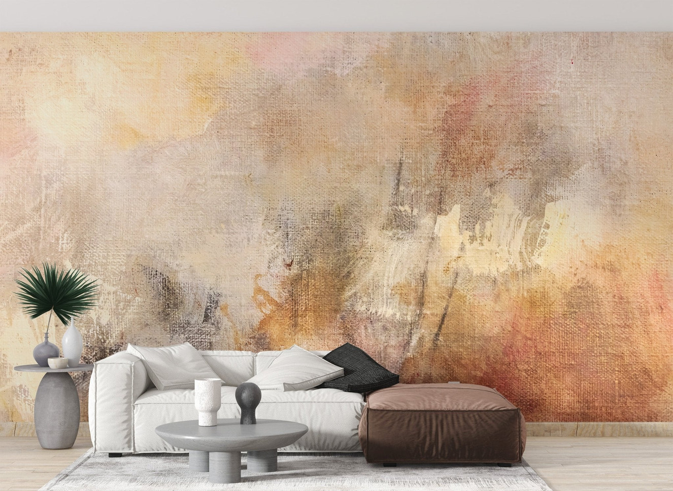 Tranquil dawn wall mural with soft beige abstract texture wallpaper.