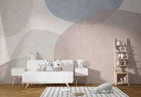 Minimal geometric wallpaper featuring overlapping organic shapes mural.