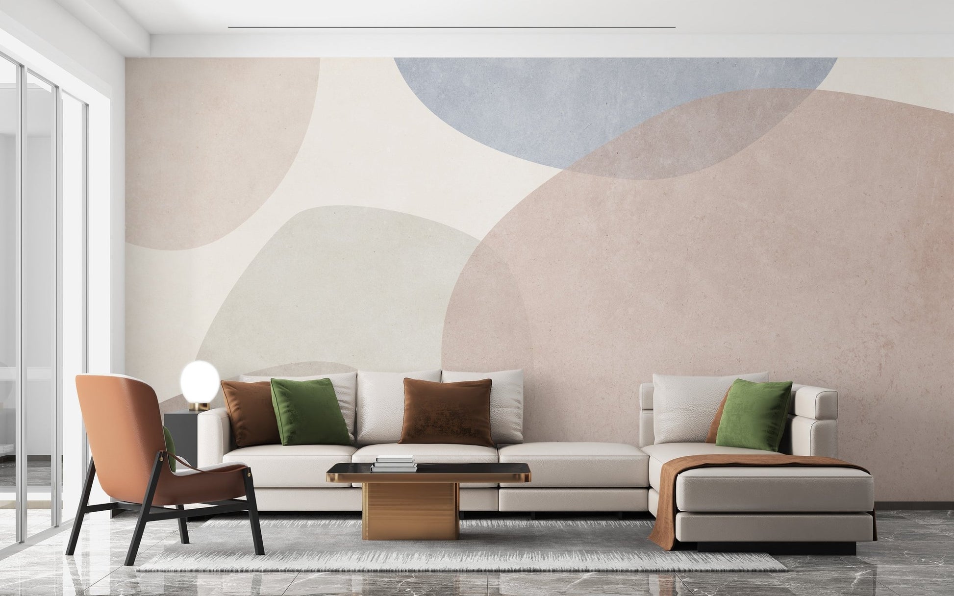 Earthy tone geometric wallpaper with layered oval patterns mural.