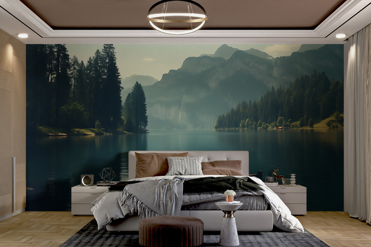 Tranquil Lake Boat Landscape Wallpaper - Wallanza