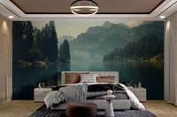 Tranquil Lake Boat Landscape Wallpaper - Wallanza