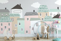 Quiet and tranquil neighborhood mural for serene nursery interiors.
