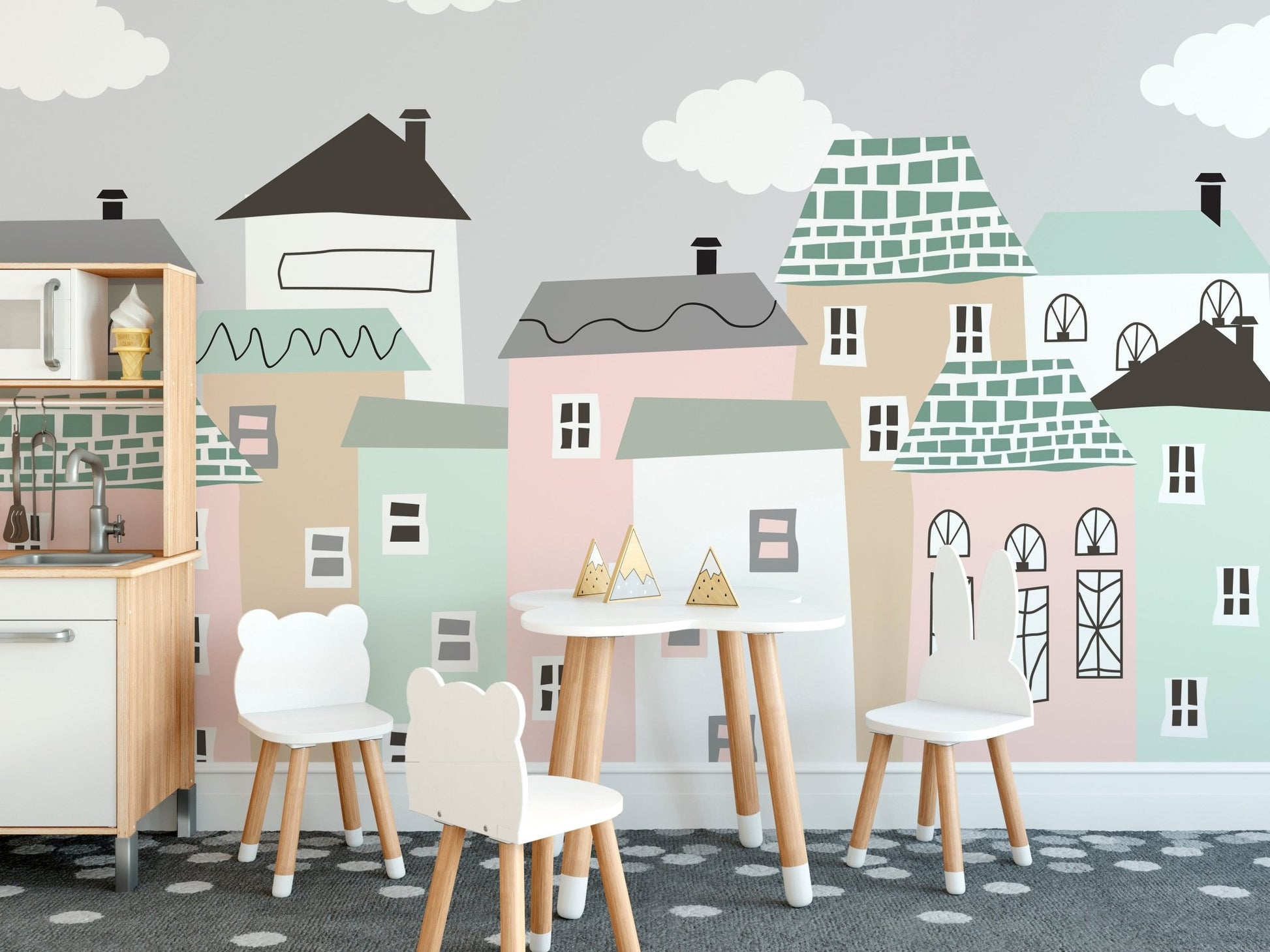 Peaceful neighborhood mural for relaxing and cozy dining spaces.
