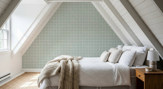 Hand-drawn teal squares on a textured linen background.