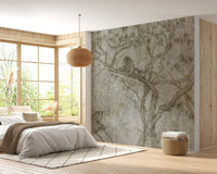 Predator-themed removable mural featuring a powerful tree design in bedroom.
