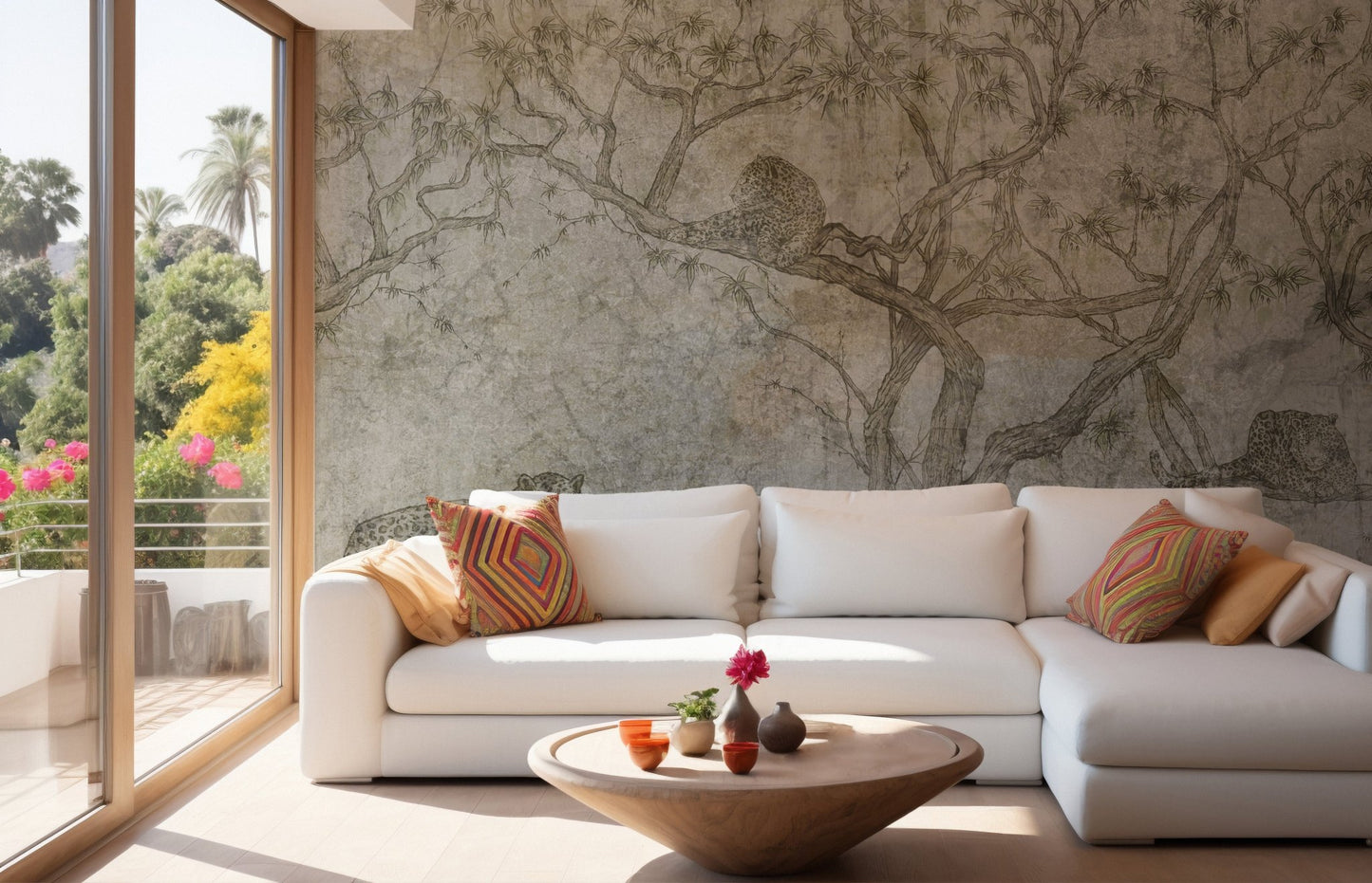 Predator-inspired tree mural for daring and unique decor in sitting area.
