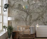 Tree of the Predator Removable Murals in a nursery with a wooden crib.