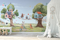 Treehouse Party Wallpaper for Kids Room - Wallanza