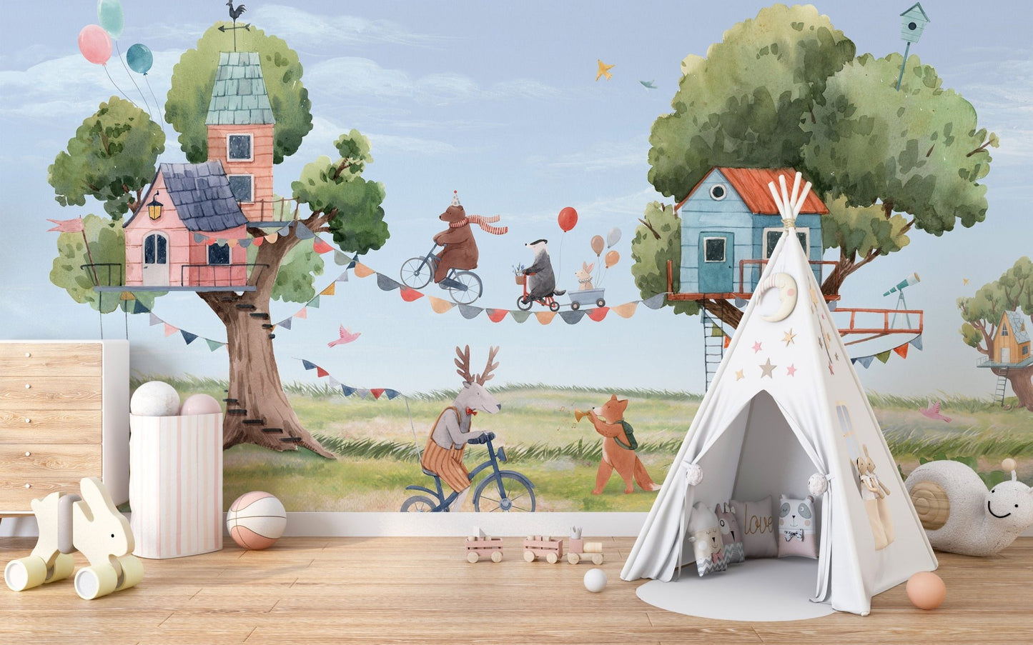 Treehouse Party Wallpaper for Kids Room - Wallanza