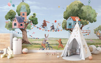 Treehouse Party Wallpaper for Kids Room - Wallanza