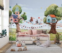 Treehouse Party Wallpaper for Kids Room - Wallanza