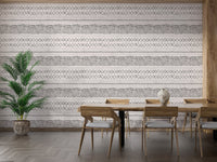Dining room with wooden table and Trendy Boho Abstract Watercolor Ethnic Wall mural.