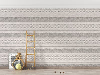 Empty room with Trendy Boho Abstract Watercolor Ethnic Wall mural and a wooden ladder.