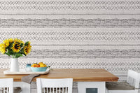 Kitchen breakfast nook with sunflowers and Trendy Boho Abstract Watercolor Ethnic Wall mural.
