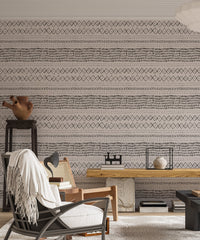 Home with a wooden desk and Trendy Boho Abstract Watercolor Ethnic Wall mural