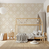 Soft beige tribal motif peel and stick wallpaper