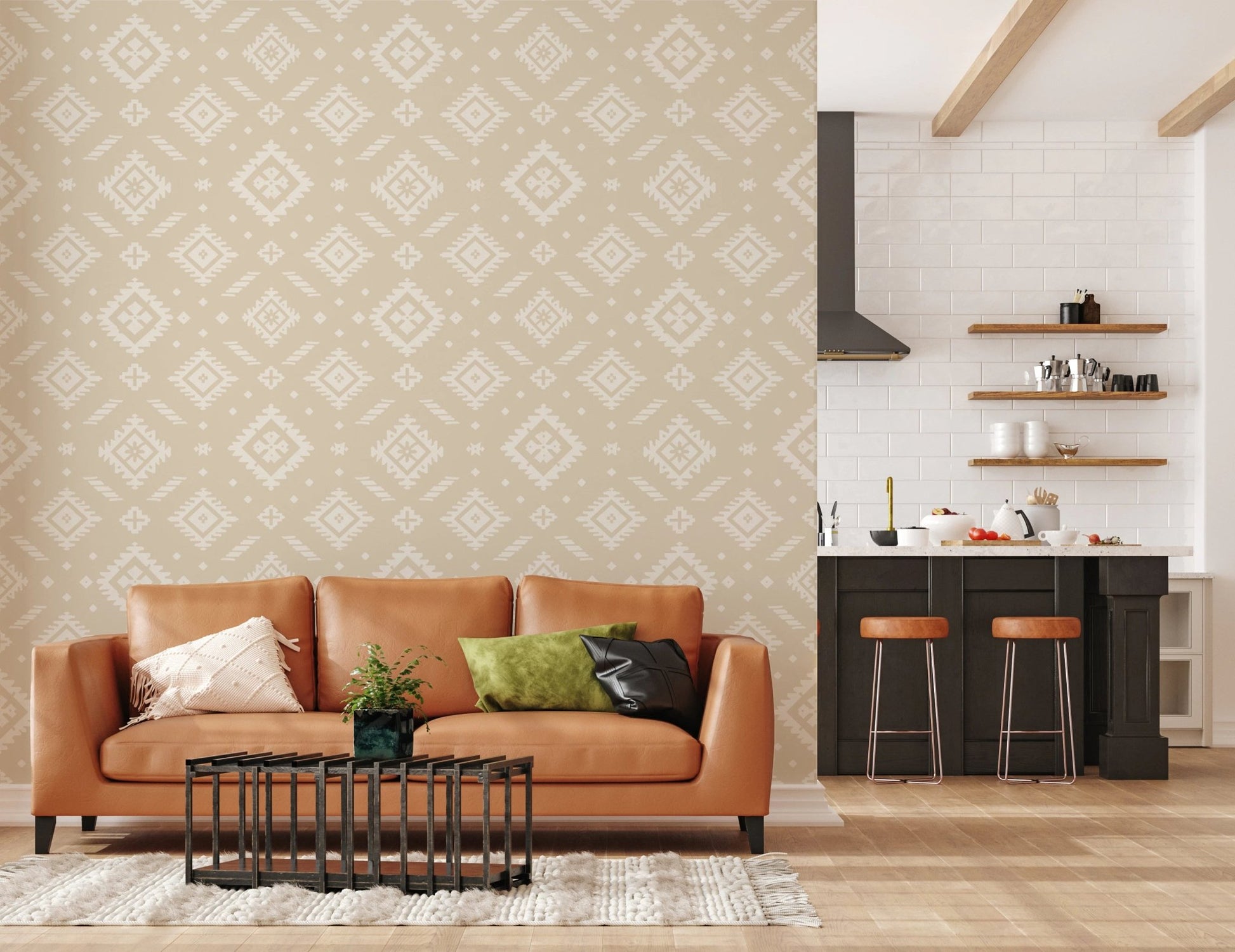 Subtle geometric tribal peel and stick wallpaper