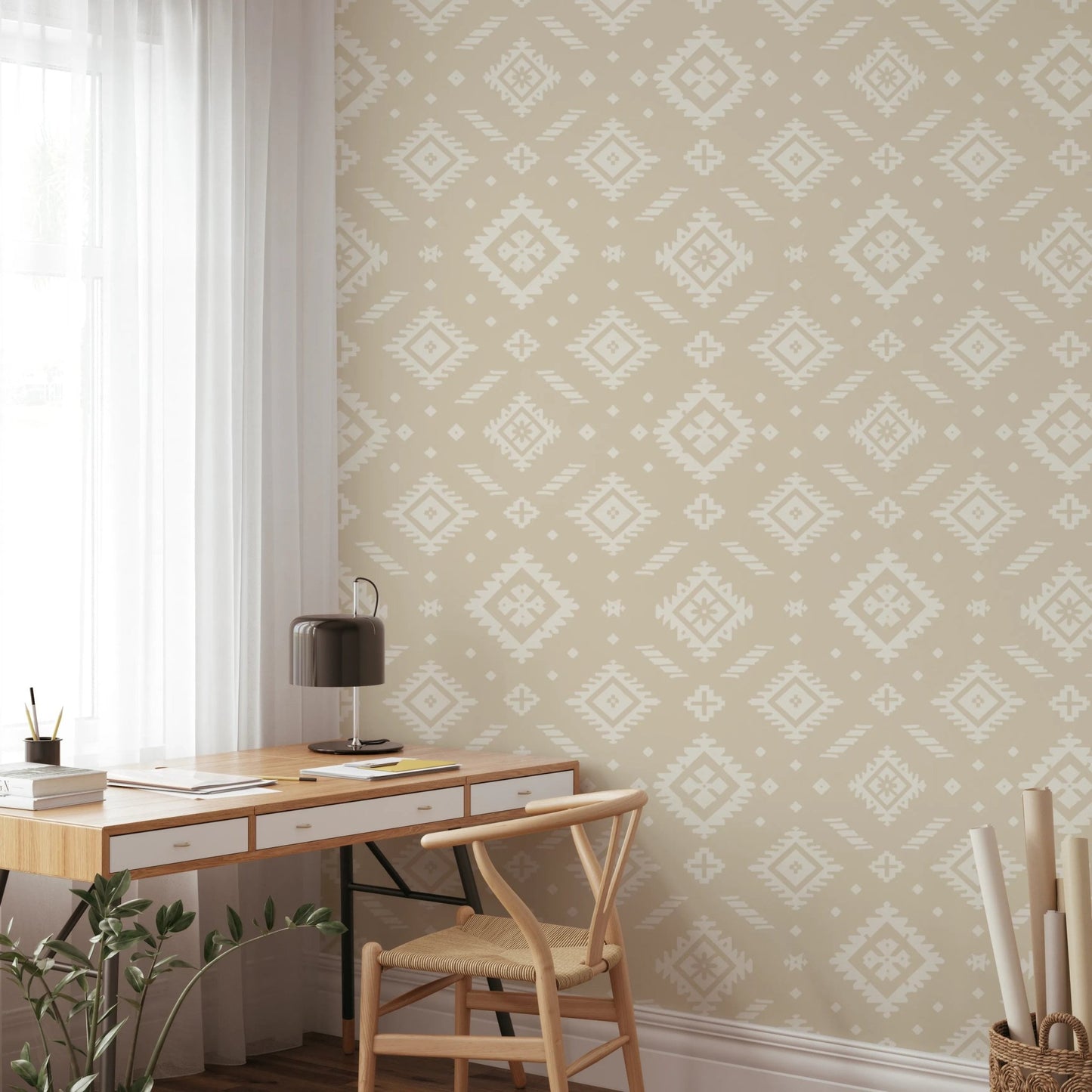 Minimal tribal peel and stick wallpaper pattern