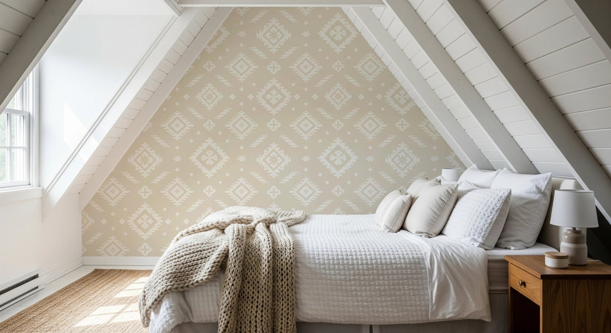 Modern tribal peel and stick wallpaper in neutral tones