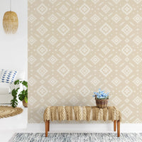 Beige tribal design peel and stick wallpaper