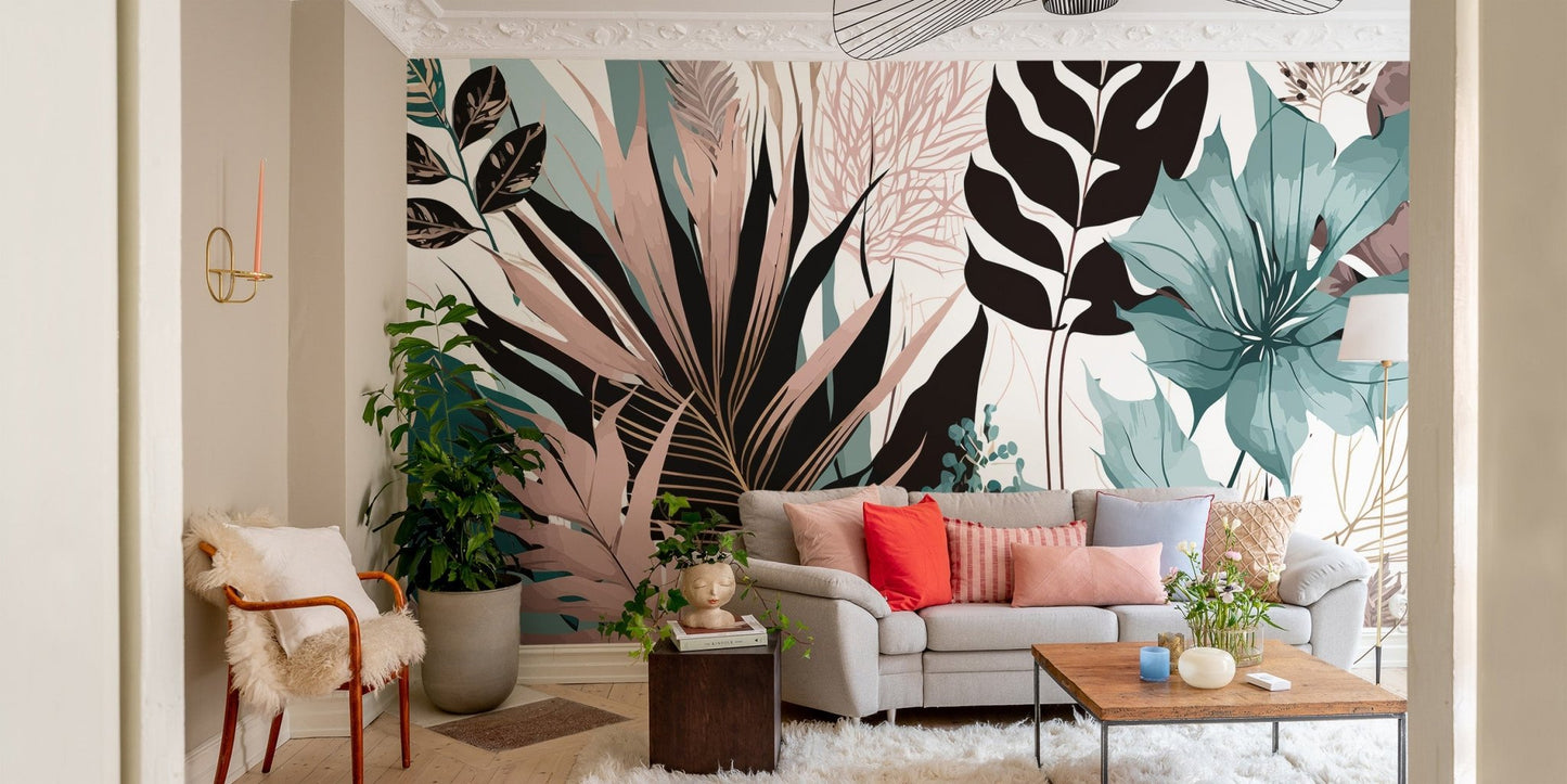 Tropical Abstract Leaf Wall Mural - Wallanza
