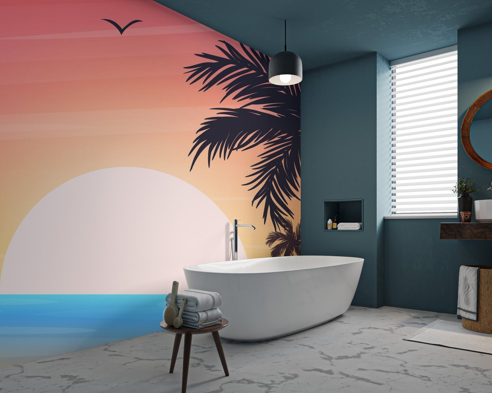 Tropical Beach Sunset Palm Wallpaper - Wallanza