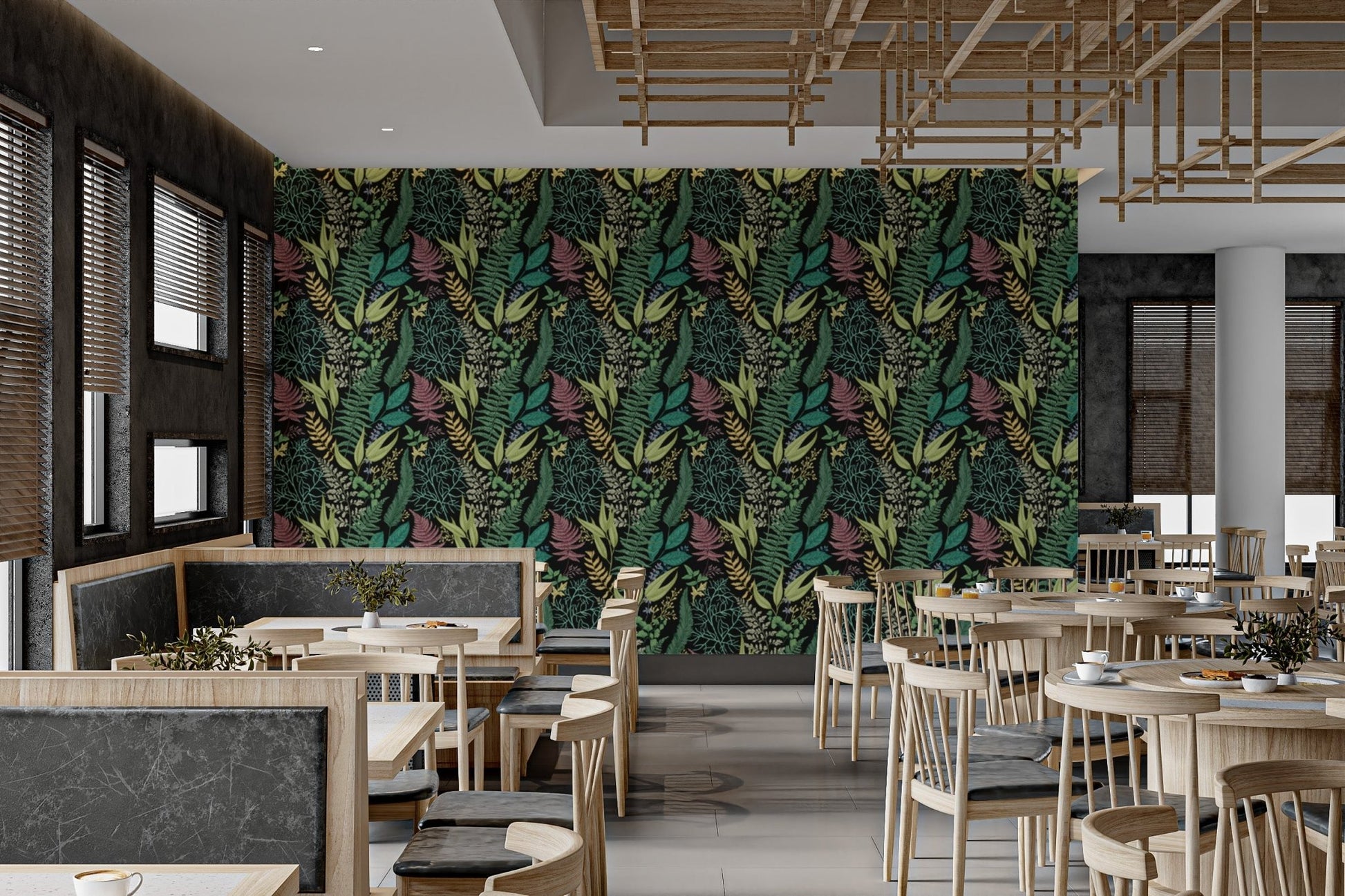 Vibrant botanical wallpaper with a tropical aesthetic