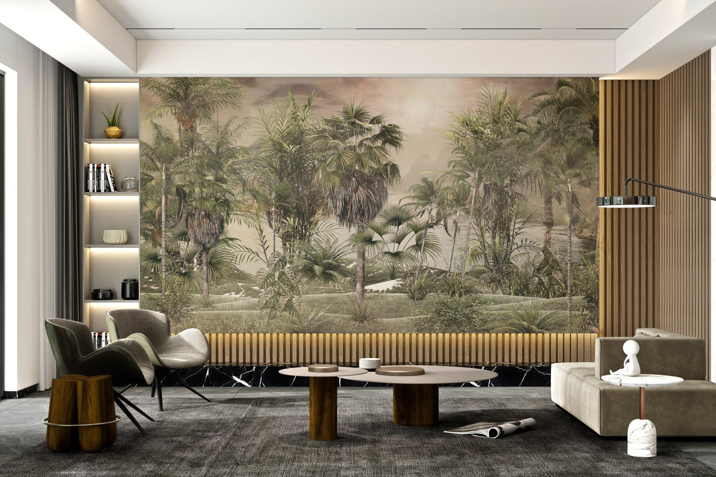 Tropical Design Foggy Rainforest Sunny Day Wall Murals for living spaces.