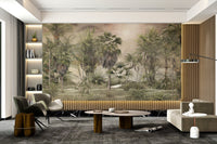 Tropical Design Foggy Rainforest Sunny Day Wall Murals for living spaces.
